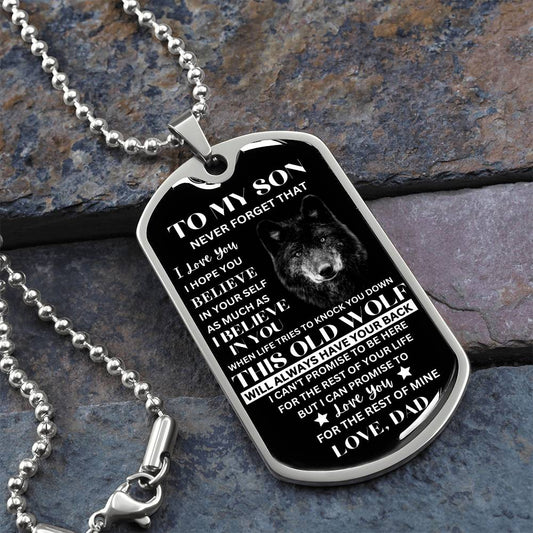 Old Wolf (From Dad) - Son Military Necklace